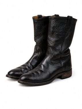 Vintage 60s Custom Black Leather Cowboy Western Boots Size 10 Heritage